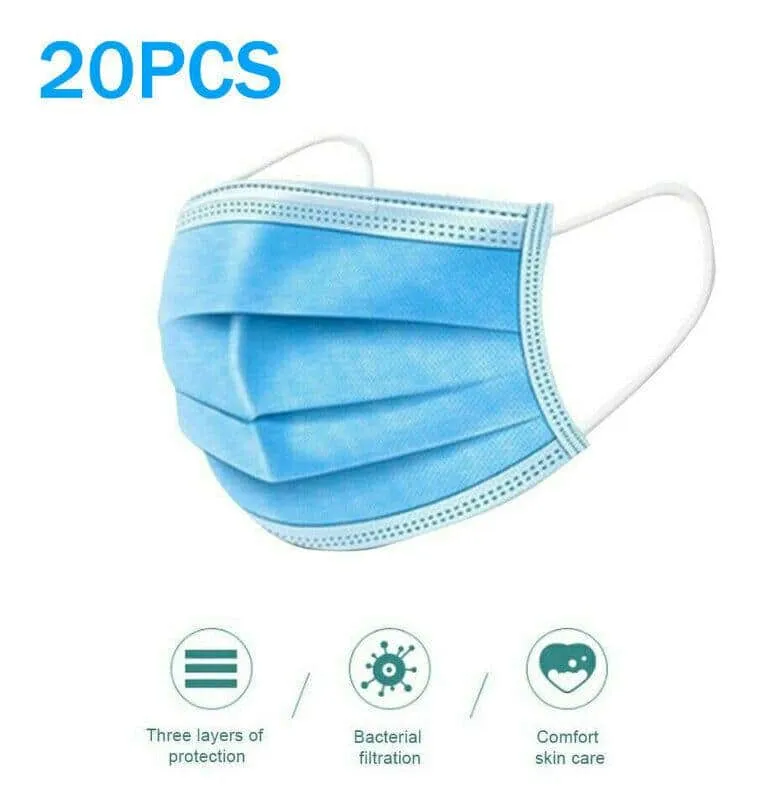 20 x Protective Face Mask CE CERTIFIED 3 Layer Anti Bacterial Filter Facemask AU SELLER