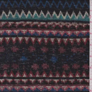 4 3/8 YD PC-Black/Spruce/Royal Aztec Stripe Sweater Knit Fabric