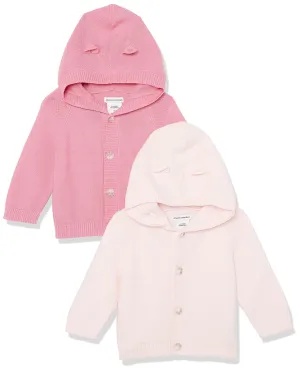 Amazon Essentials Unisex Babies' Hooded Sweater, Pack of 2, Dusty Rose/Light Pink, 24 Months