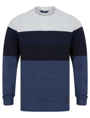 Andoh Crew Neck Textured Knit Cotton Rich Colour Block Jumper in Light Grey Marl - Tokyo Laundry