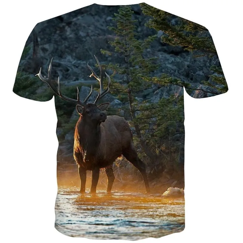 Animal T shirts Men Deer Shirt Print Water Tshirts Casual Forest T-shirts 3d