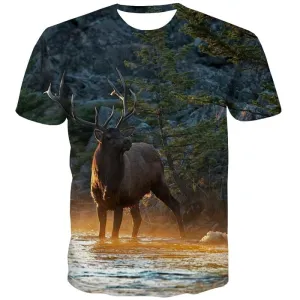 Animal T shirts Men Deer Shirt Print Water Tshirts Casual Forest T-shirts 3d