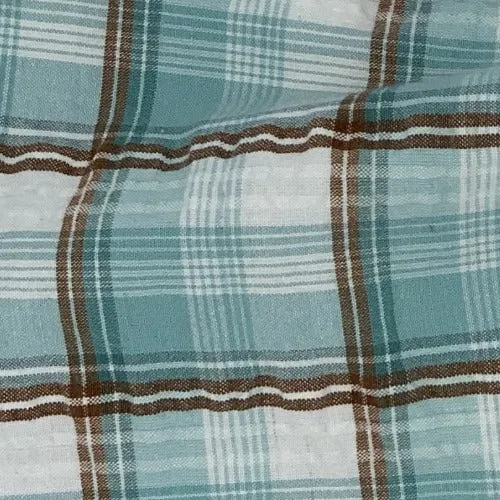 Aqua/Brown | STRETCH Seersucker Shirting - SKU 6824A #S156A