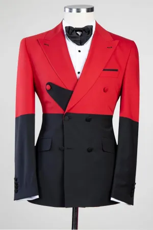 Aubrey Stylish Red and Black Double-Breasted Close-Fit Men’s Suit