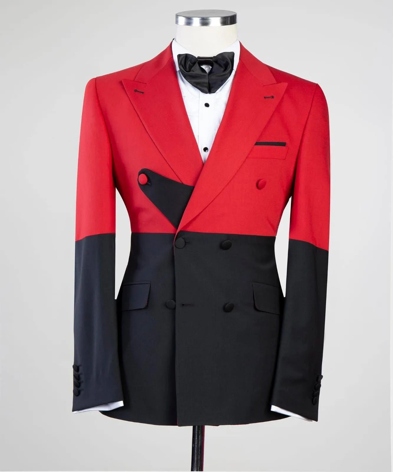 Aubrey Stylish Red and Black Double-Breasted Close-Fit Men’s Suit