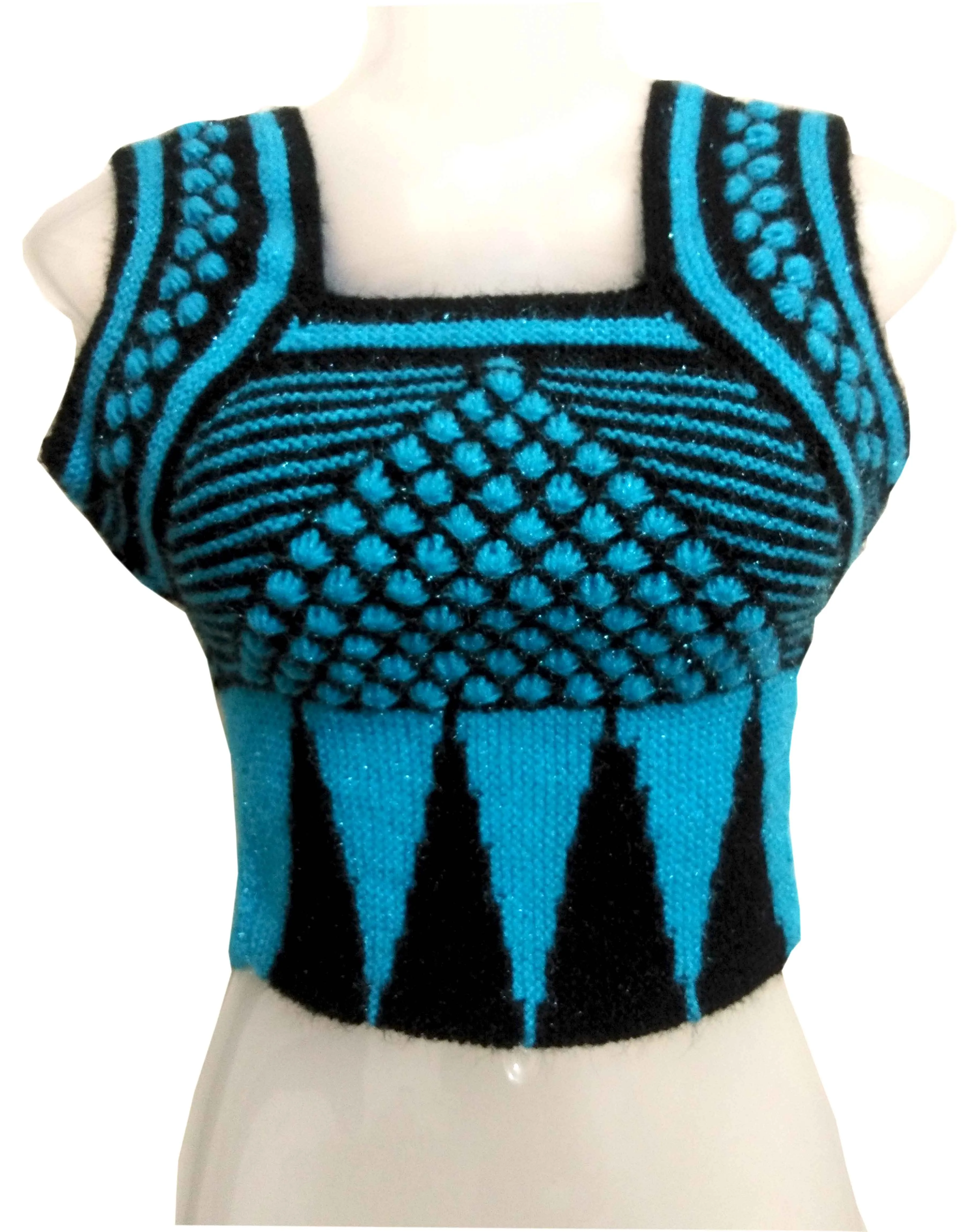 Beautiful Handmade Self Design Woolen Graminarts Women Blouse - Steel Blue & Black