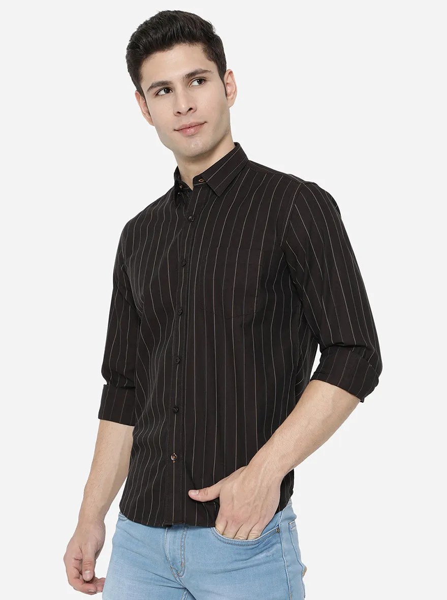 Black Striped Slim Fit Casual Shirt | JadeBlue