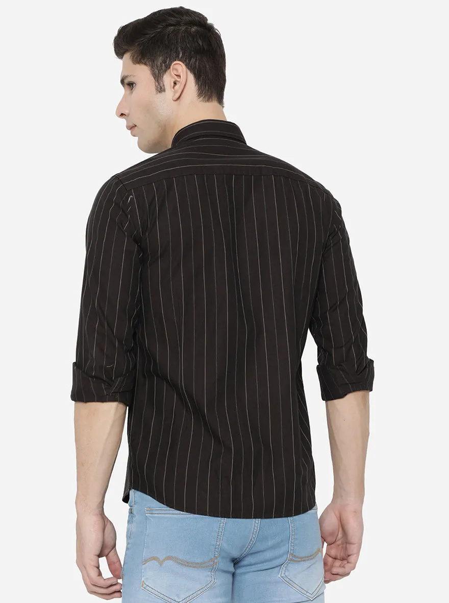 Black Striped Slim Fit Casual Shirt | JadeBlue