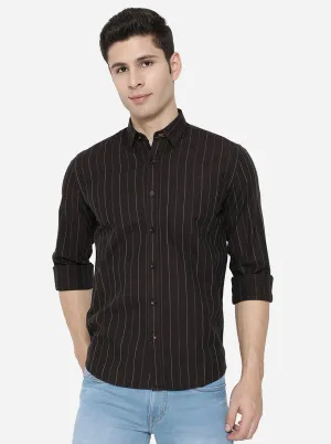 Black Striped Slim Fit Casual Shirt | JadeBlue