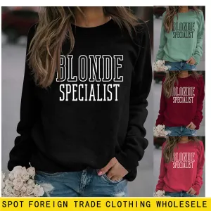 BLONDE SPECIALIST LETTERS LOOSE CREW NECK WOMEN'S LONG SLEEVE OVERSIZE SWEATER