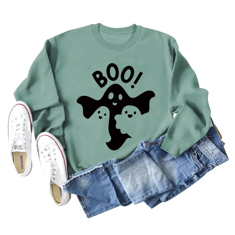 BOO Ghost Letter Printing Round Neck Autumn and Winter Bottoming Long Sleeve Plus Size Sweater