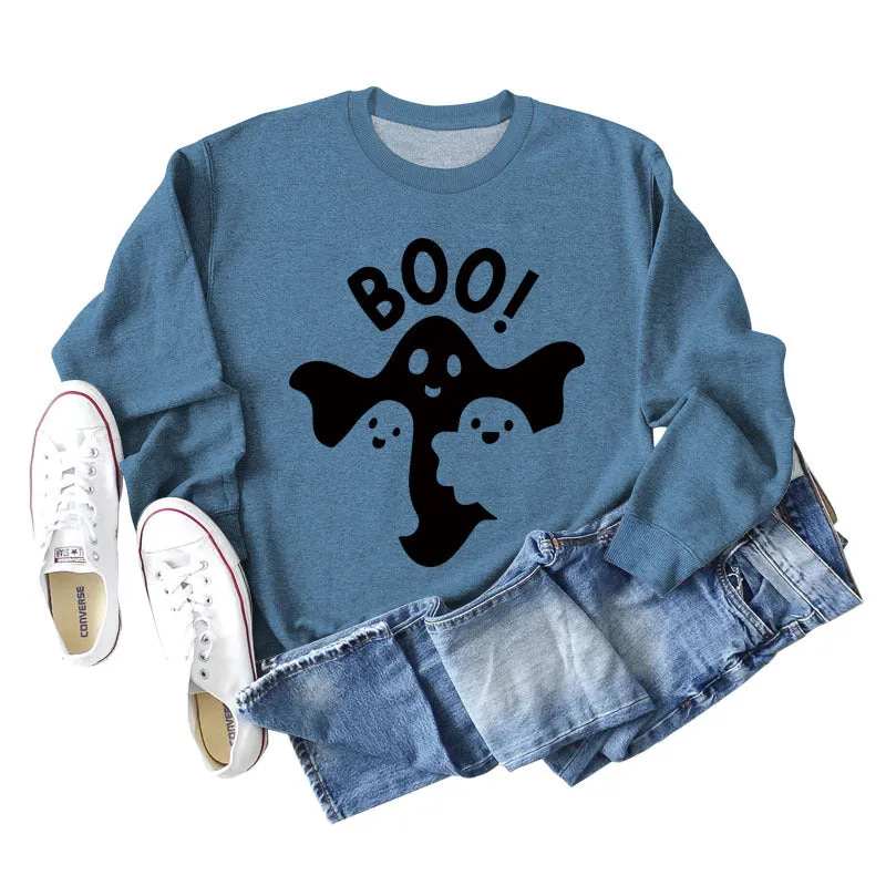 BOO Ghost Letter Printing Round Neck Autumn and Winter Bottoming Long Sleeve Plus Size Sweater