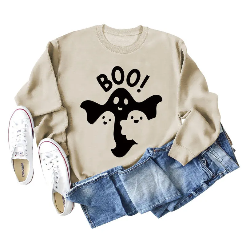 BOO Ghost Letter Printing Round Neck Autumn and Winter Bottoming Long Sleeve Plus Size Sweater