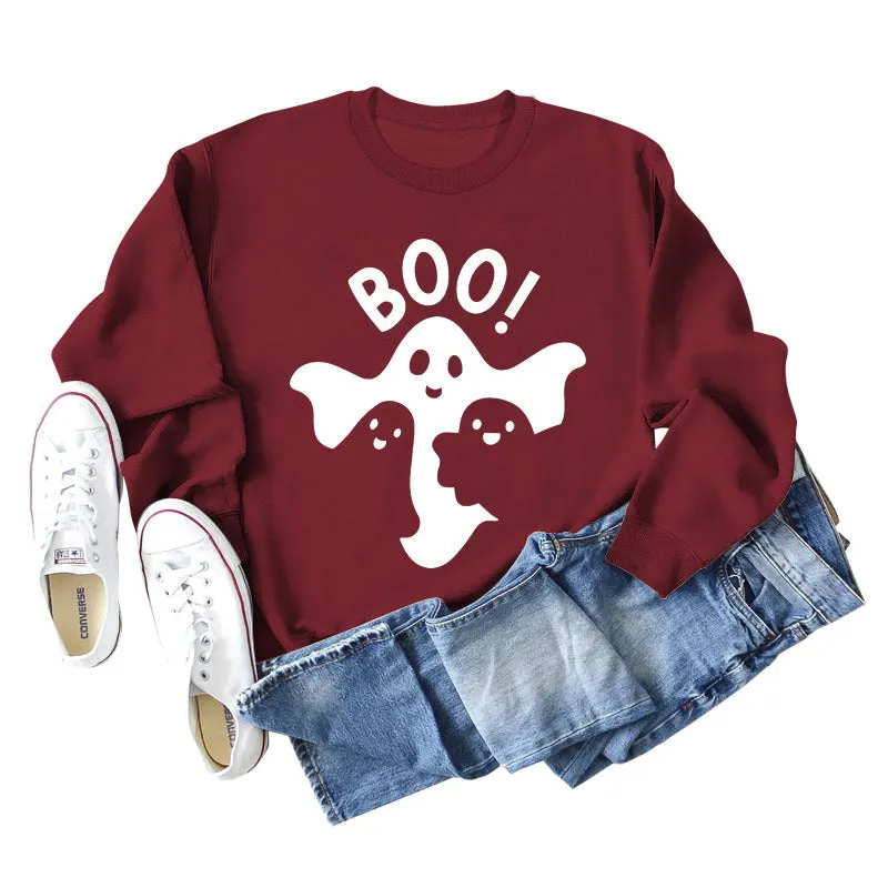 BOO Ghost Letter Printing Round Neck Autumn and Winter Bottoming Long Sleeve Plus Size Sweater