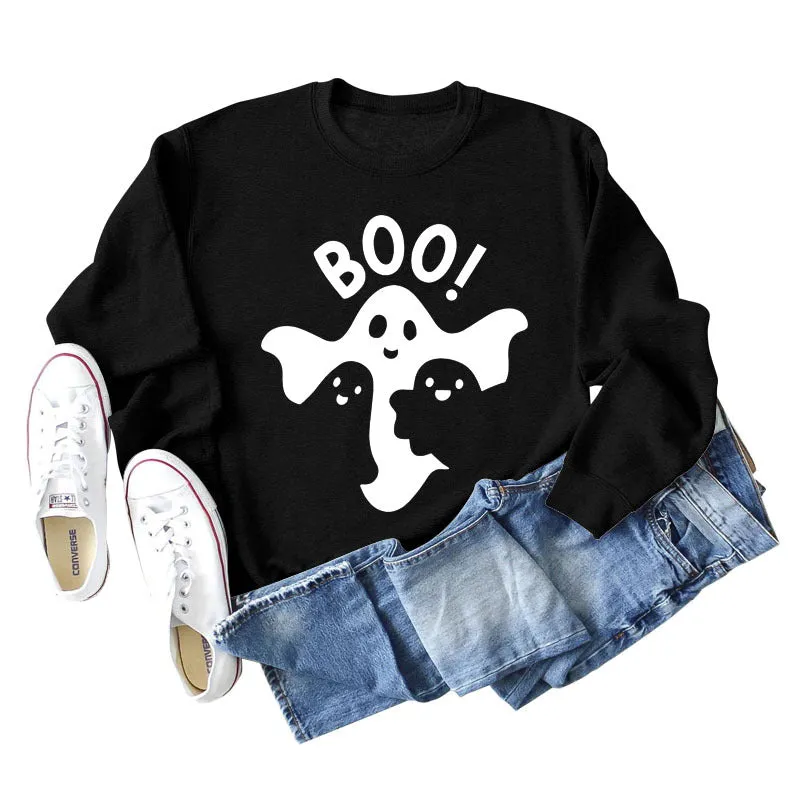 BOO Ghost Letter Printing Round Neck Autumn and Winter Bottoming Long Sleeve Plus Size Sweater