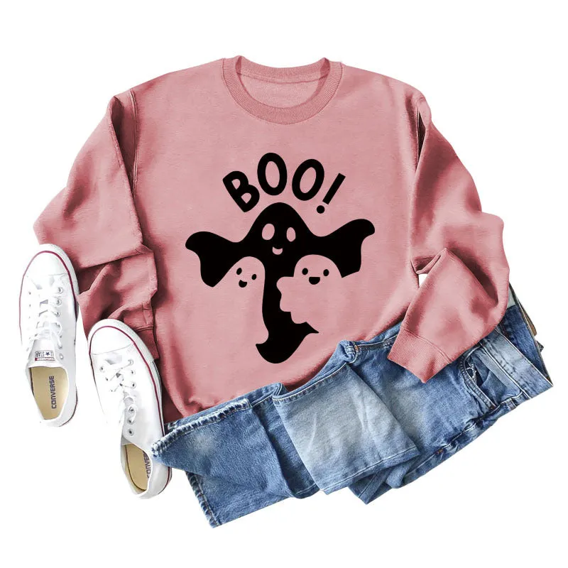 BOO Ghost Letter Printing Round Neck Autumn and Winter Bottoming Long Sleeve Plus Size Sweater