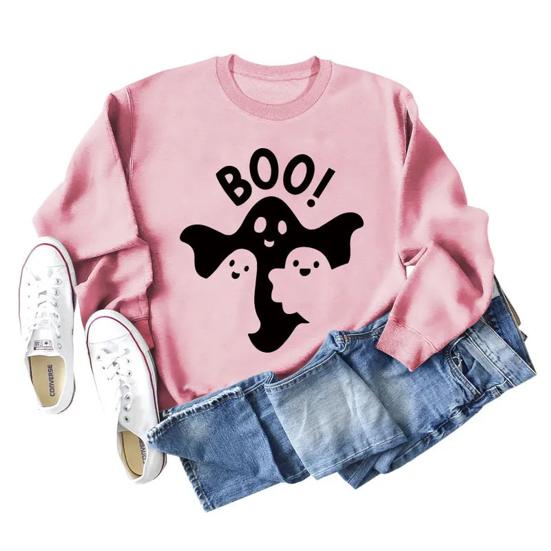 BOO Ghost Letter Printing Round Neck Autumn and Winter Bottoming Long Sleeve Plus Size Sweater