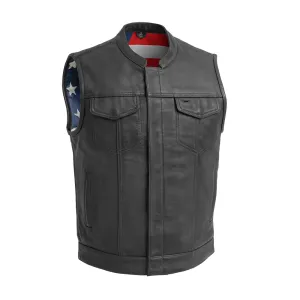 Born Free Men's Motorcycle Leather Vest - Black Stitch