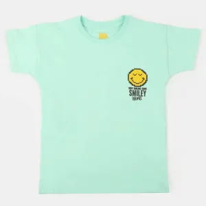 Boys Cotton T-Shirt Smiley - Sea Green