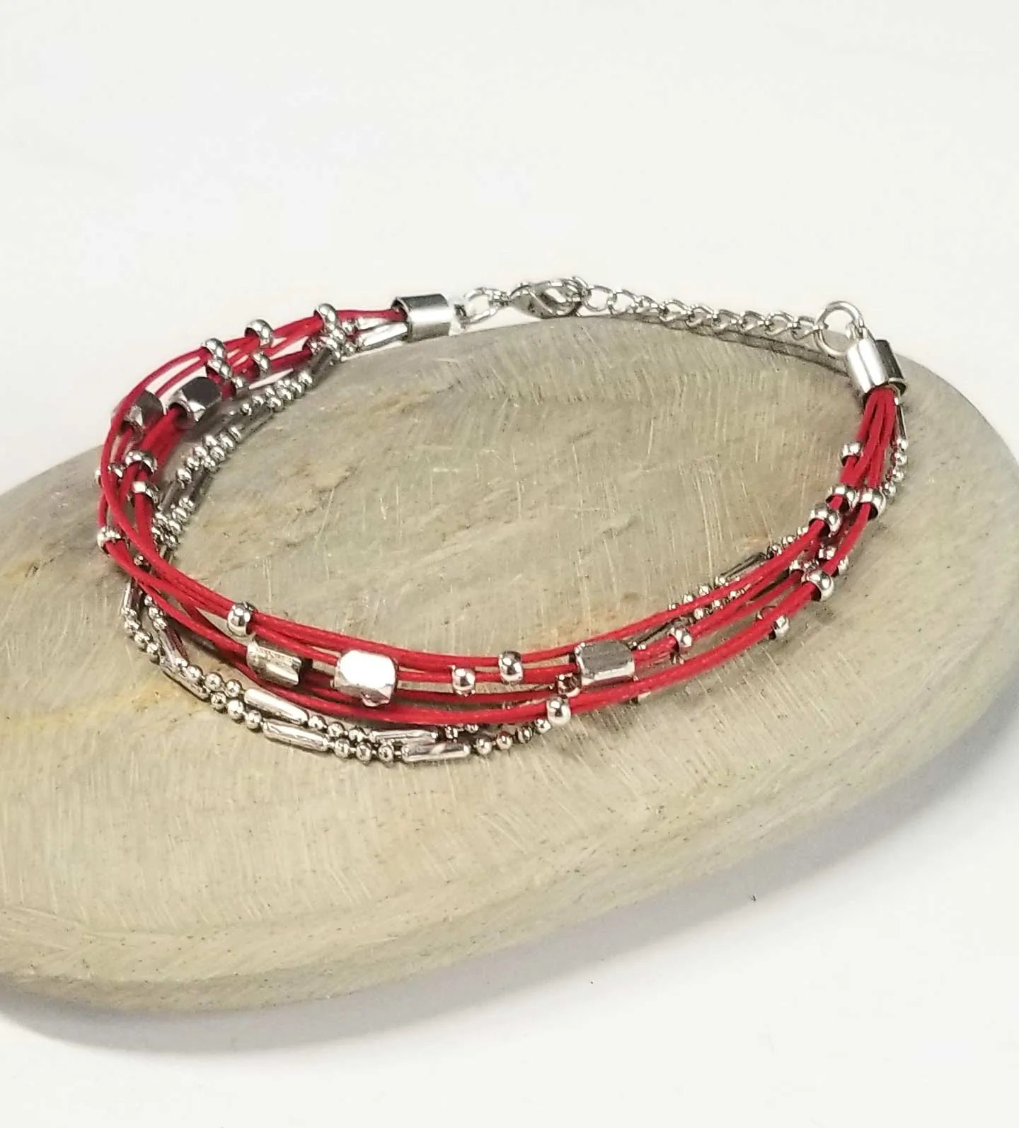 Bracelet Multi Layer Silver Tone Beads