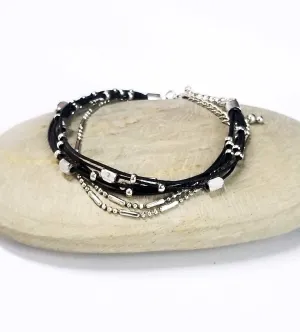 Bracelet Multi Layer Silver Tone Beads