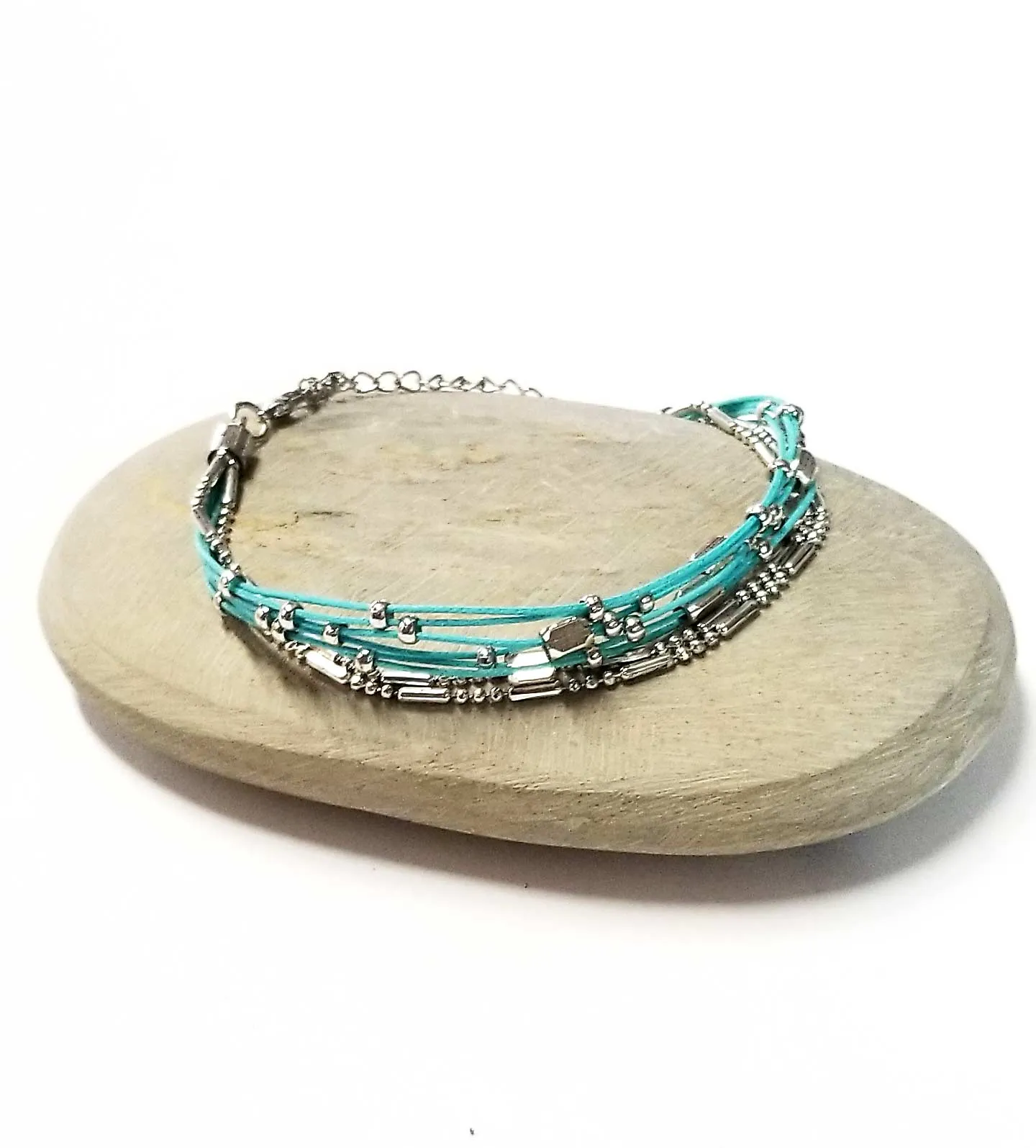 Bracelet Multi Layer Silver Tone Beads