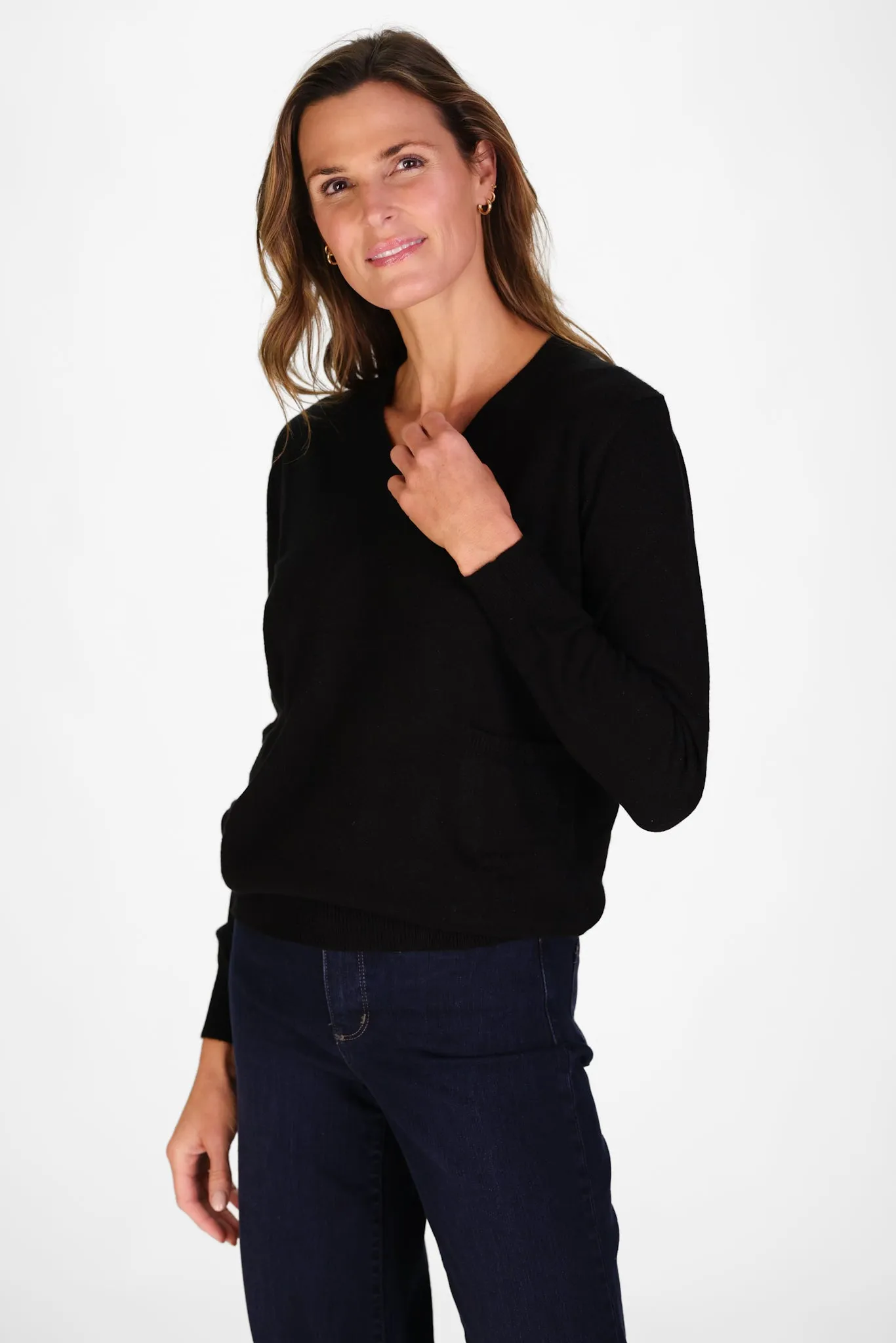 Cashmere Pocket Sweater in Black Shimmer