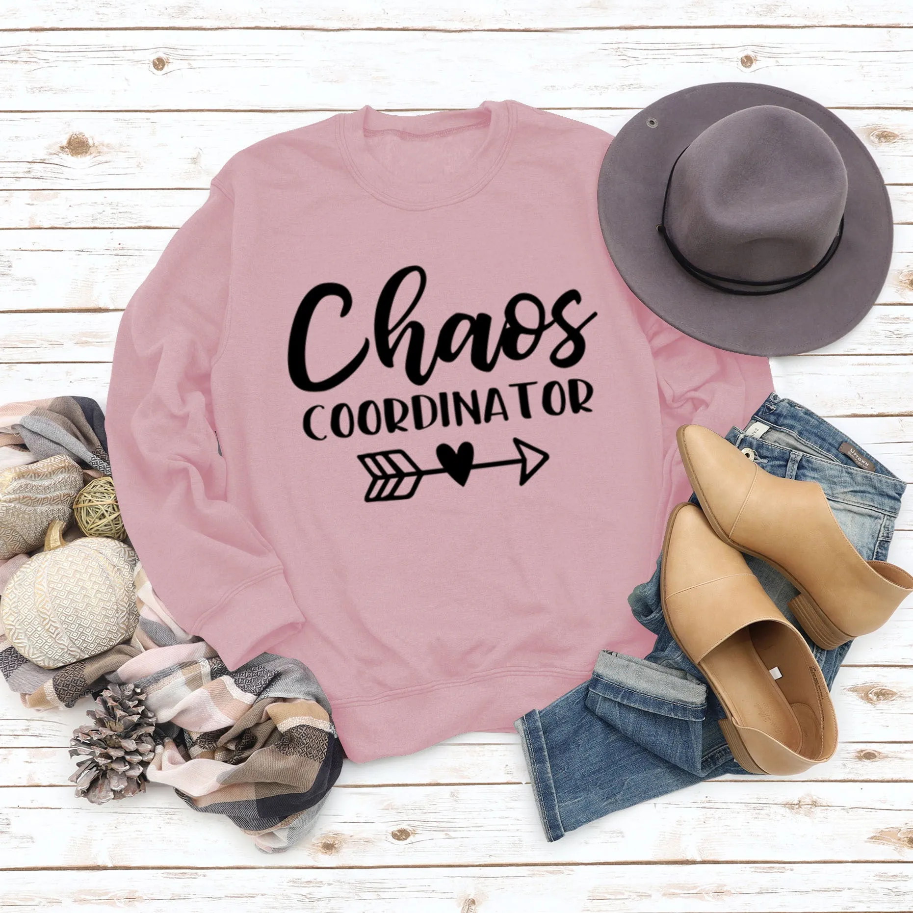 Chaos COORDINATOR Letters Round Neck Loose Autumn and Winter Long-sleeved Large Size Sweater