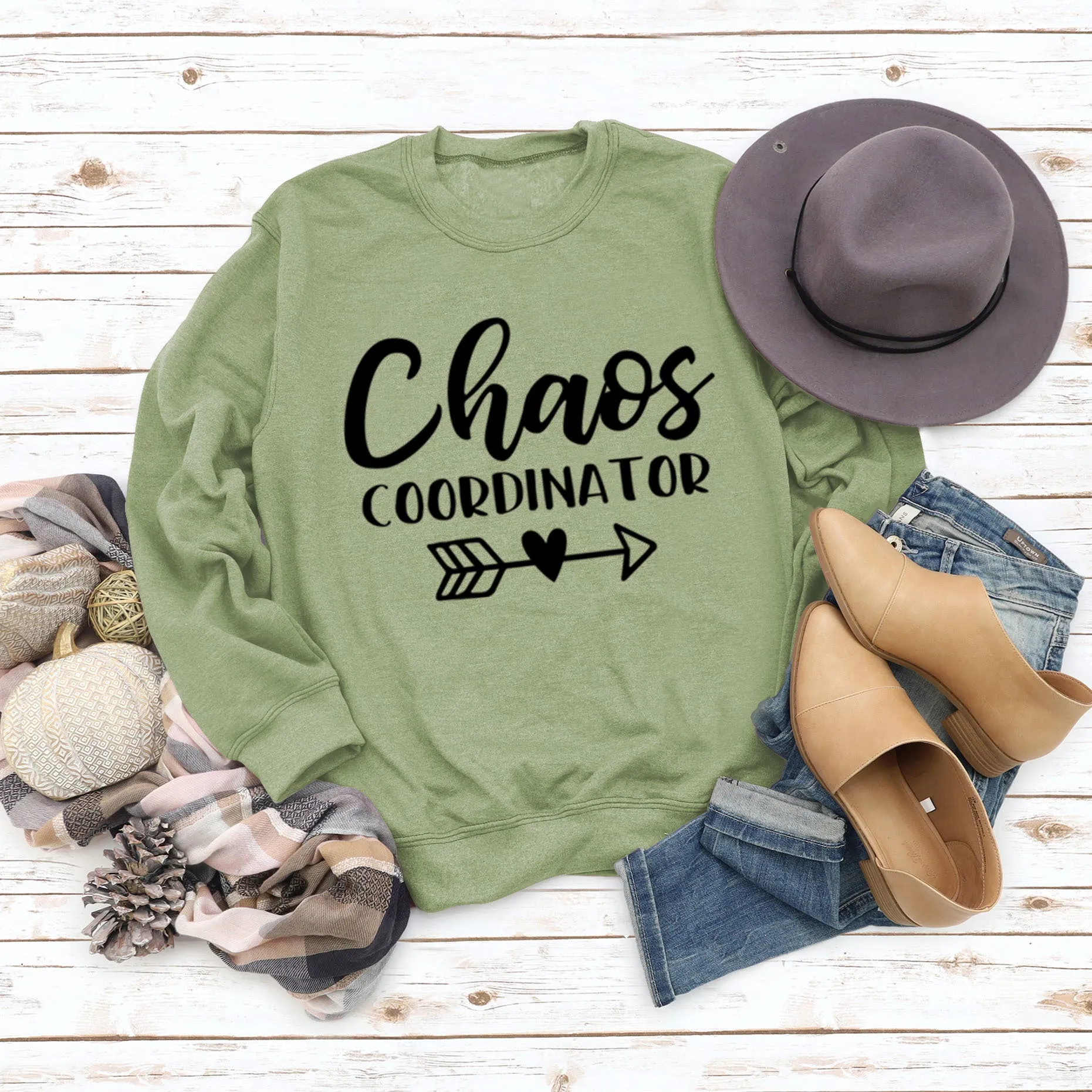 Chaos COORDINATOR Letters Round Neck Loose Autumn and Winter Long-sleeved Large Size Sweater