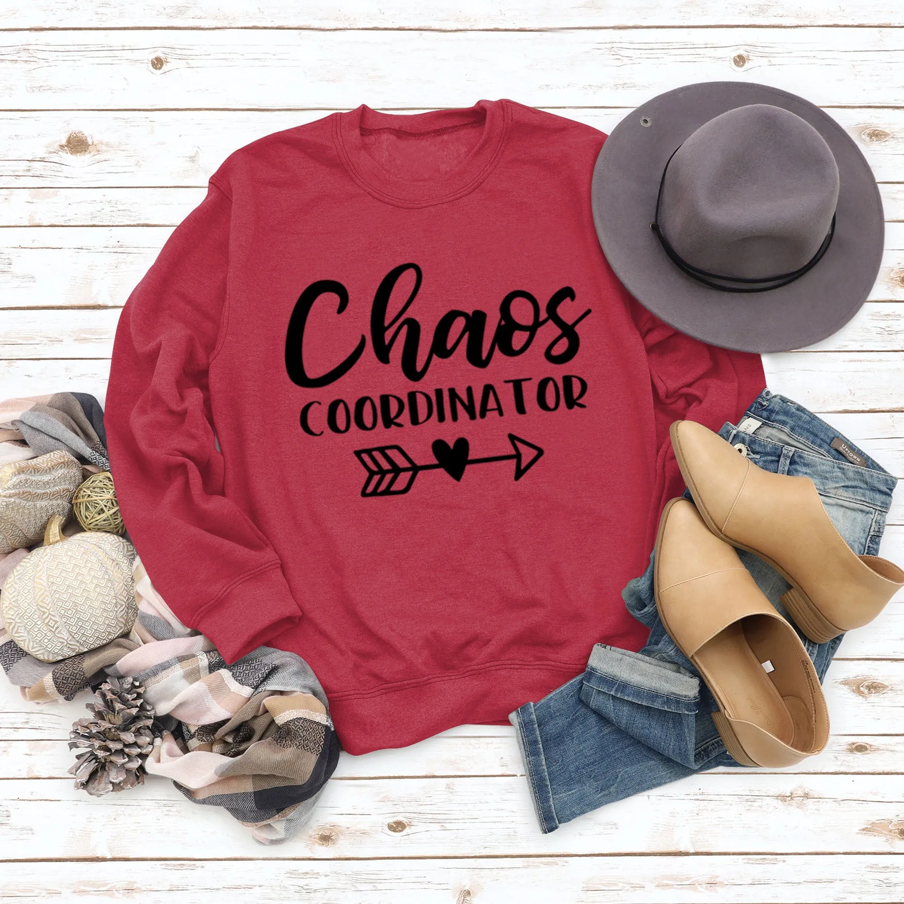 Chaos COORDINATOR Letters Round Neck Loose Autumn and Winter Long-sleeved Large Size Sweater