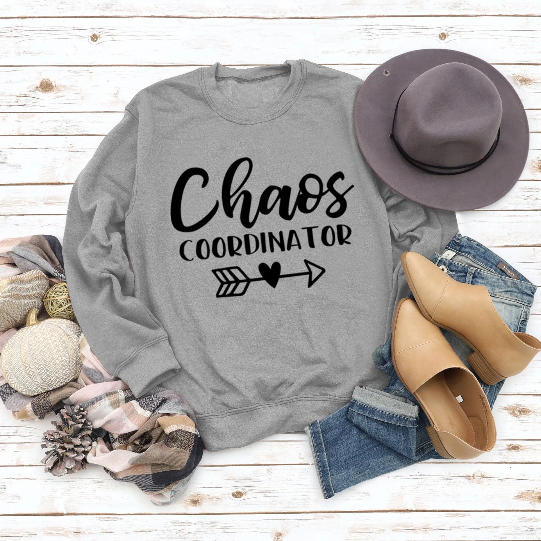 Chaos COORDINATOR Letters Round Neck Loose Autumn and Winter Long-sleeved Large Size Sweater