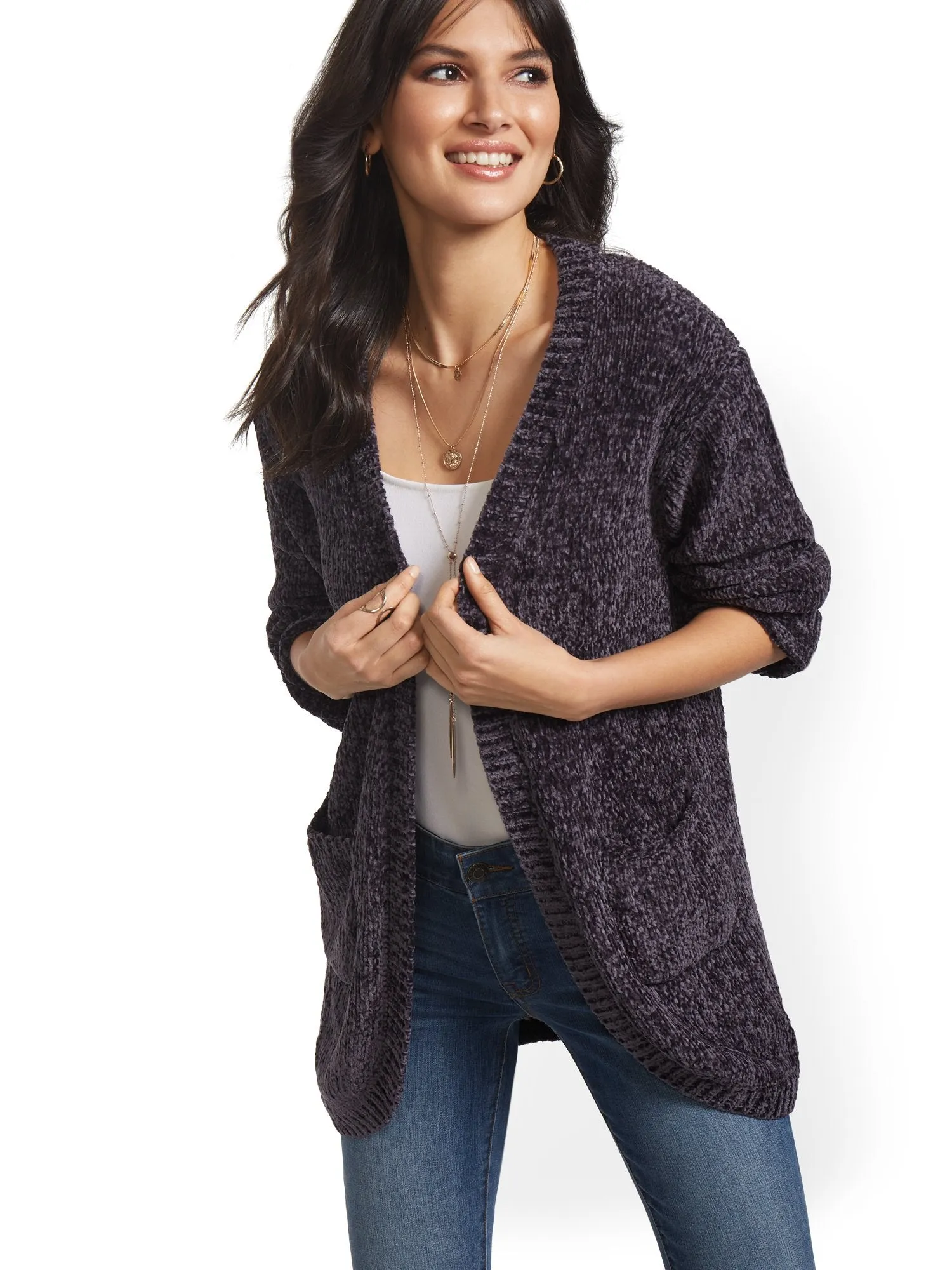 Chenille Patch-Pocket Cardigan