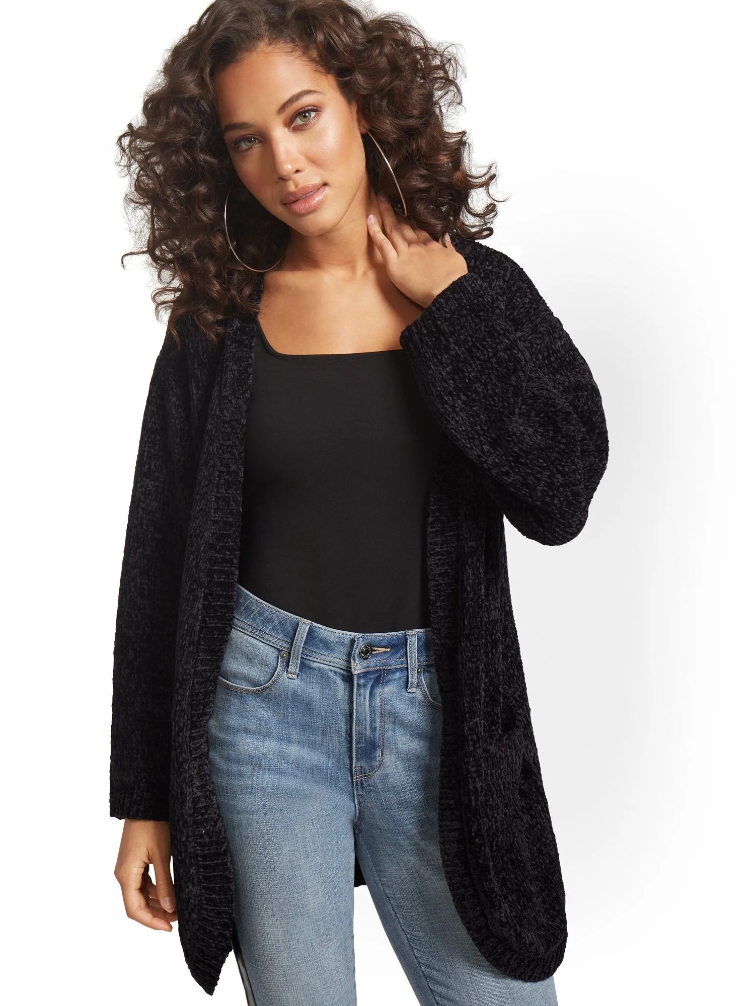 Chenille Patch-Pocket Cardigan