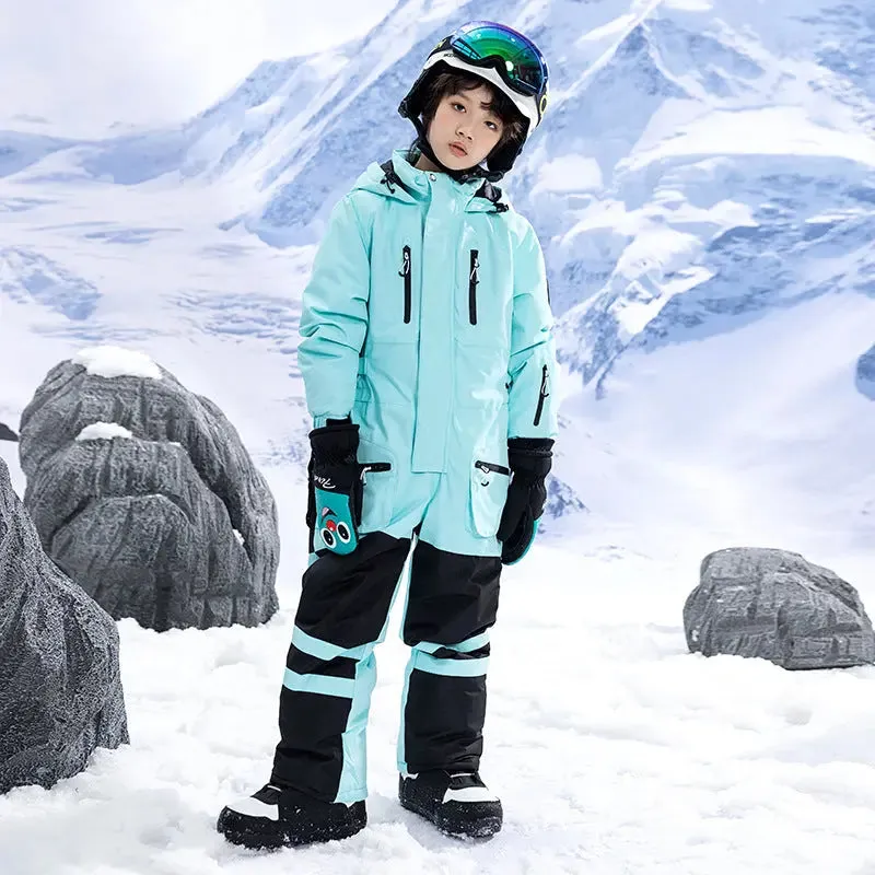 Children One-piece Snow Jumpsuits Loose Fit Ski Suits