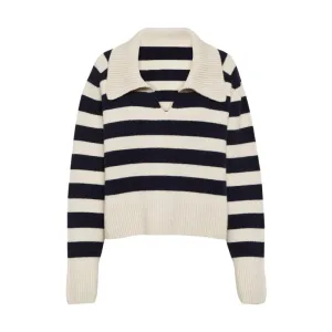 Custom Long Sleeve Polo Striped Knitted Sweater for Women - OEM/ODM Wholesale