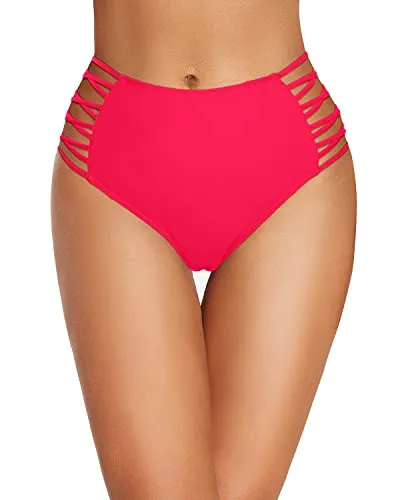 Flattering High Waist Bathing Suit Bottoms Women's Strappy Swimsuit Bottoms