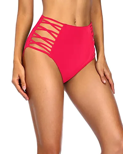 Flattering High Waist Bathing Suit Bottoms Women's Strappy Swimsuit Bottoms