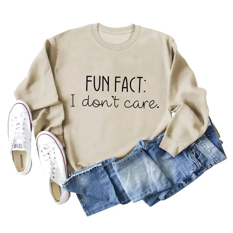 Fun Fact I Don't Care Fashion Letters Loose Long-sleeved Sweatshirt