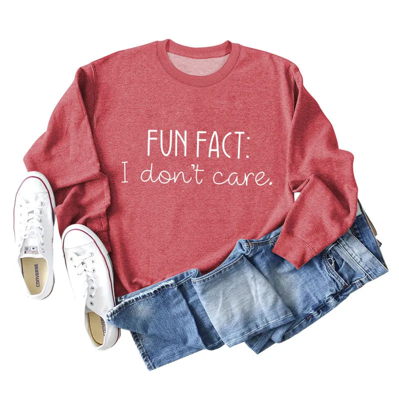 Fun Fact I Don't Care Fashion Letters Loose Long-sleeved Sweatshirt