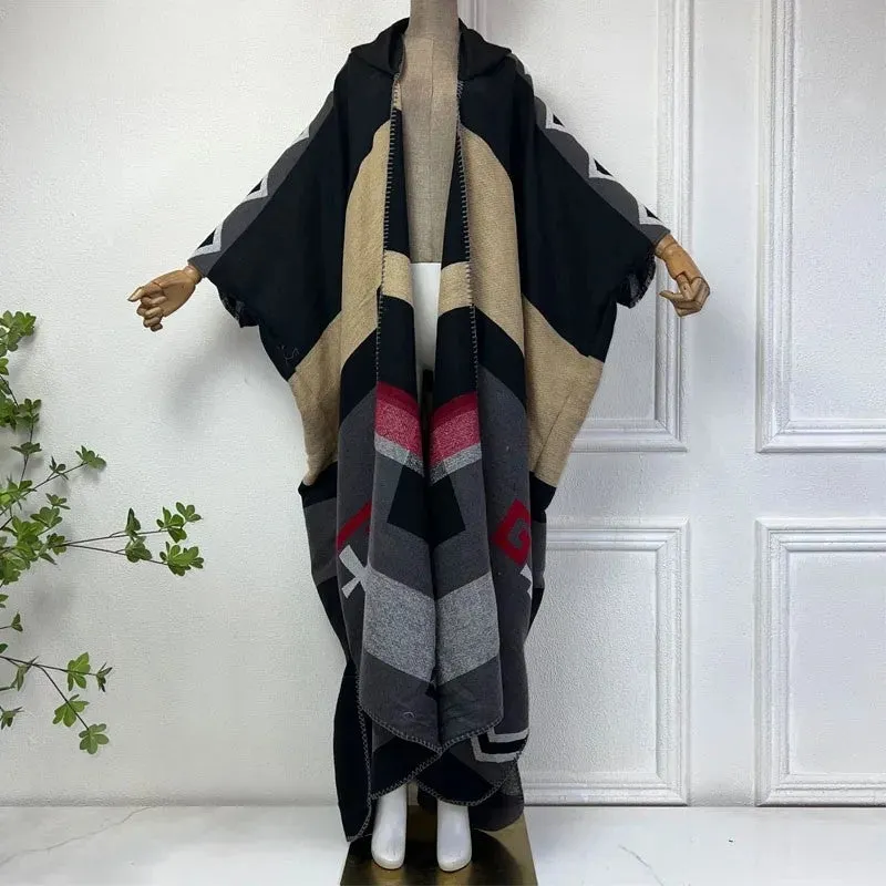 Geo-Chic Allure Hooded Wool Kimono