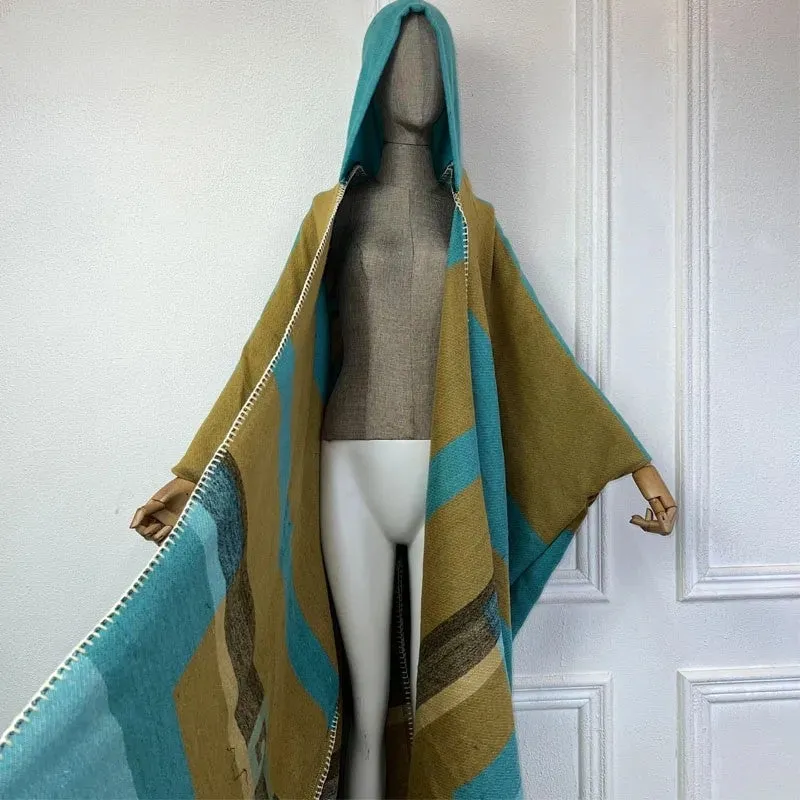 Geo-Chic Allure Hooded Wool Kimono