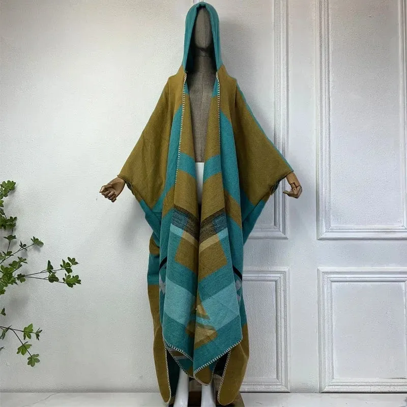 Geo-Chic Allure Hooded Wool Kimono