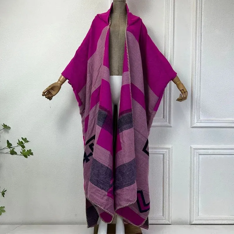 Geo-Chic Allure Hooded Wool Kimono