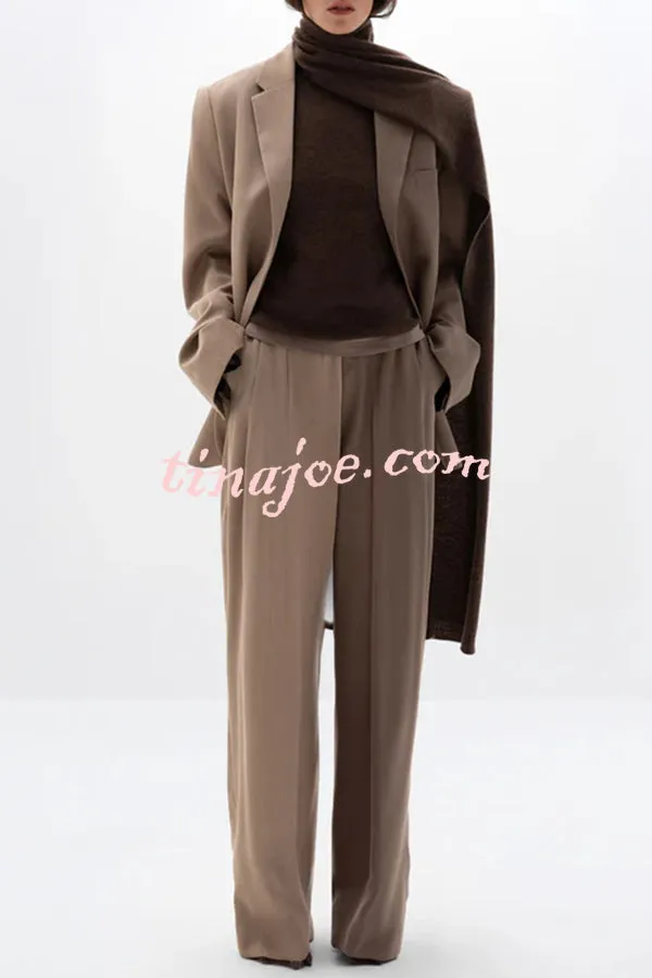 Girl Boss Avant-garde Contrast Colors Lapel Boyfriend Blazer and Pocketed Wide Leg Pants Set