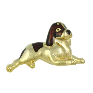 Gold and Brown Enamel Large St. Bernard Dog Brooch Pin - FAP920