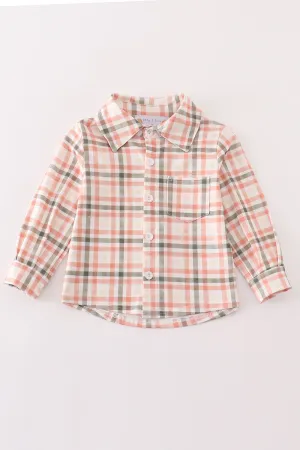 Green watercolor plaid boy button down shirt