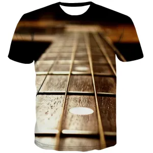 Guitar T shirts Men Music T-shirts 3d Wooden Tshirt Printed Metal Tshirts Novelty