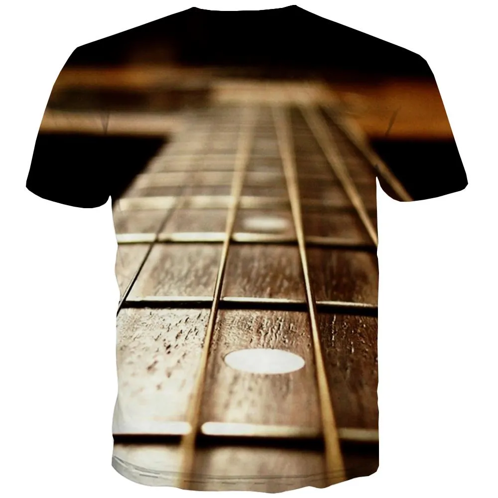 Guitar T shirts Men Music T-shirts 3d Wooden Tshirt Printed Metal Tshirts Novelty