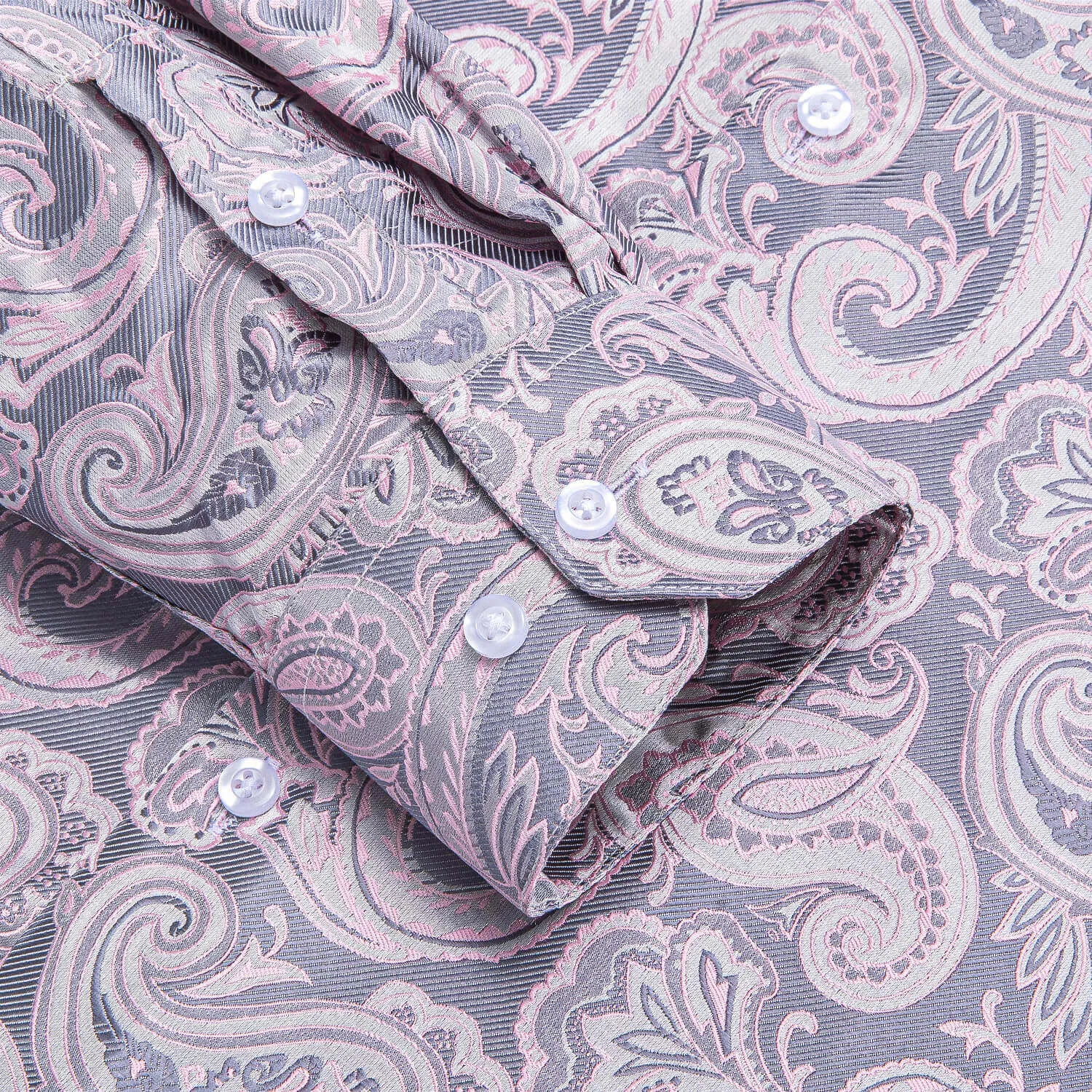 Hi-Tie Button Down Shirt Pale Pink Paisley Silk Shirt for Men