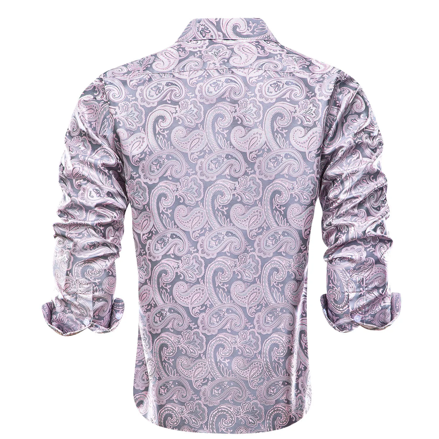 Hi-Tie Button Down Shirt Pale Pink Paisley Silk Shirt for Men